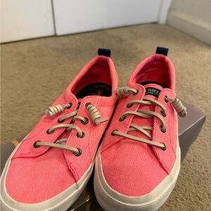 Sperry Coral Canvas Sneakers with Beige Laces